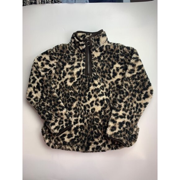 Cuddly Sherpa Girl's 14/16 Leopard Print Fleece 1/4 Zip Pullover - Picture 1 of 3